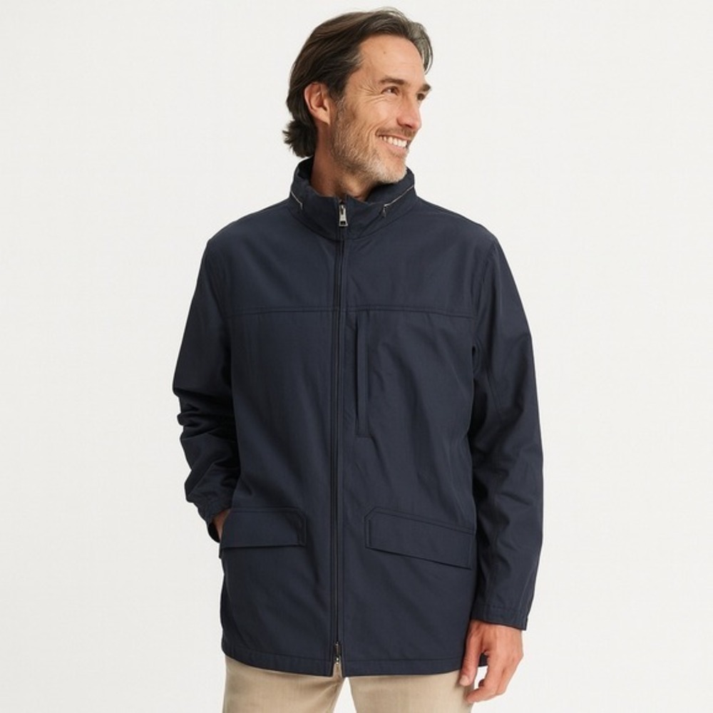 London‎ Fog Sz L Raincoat Hooded Outerwear Jacket Vtg Retro 90s Lined Navy
